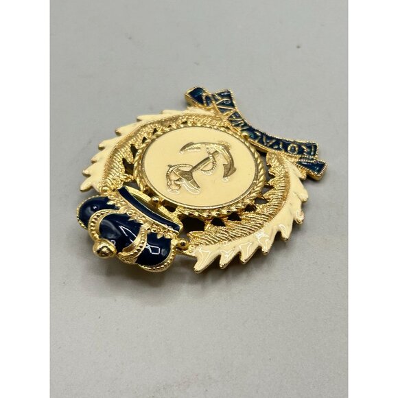 Vintage Royal Navy Enamel Pin Crown Brooch Badge Signed CRAFT Gold Tone 2.5" - Picture 5 of 8